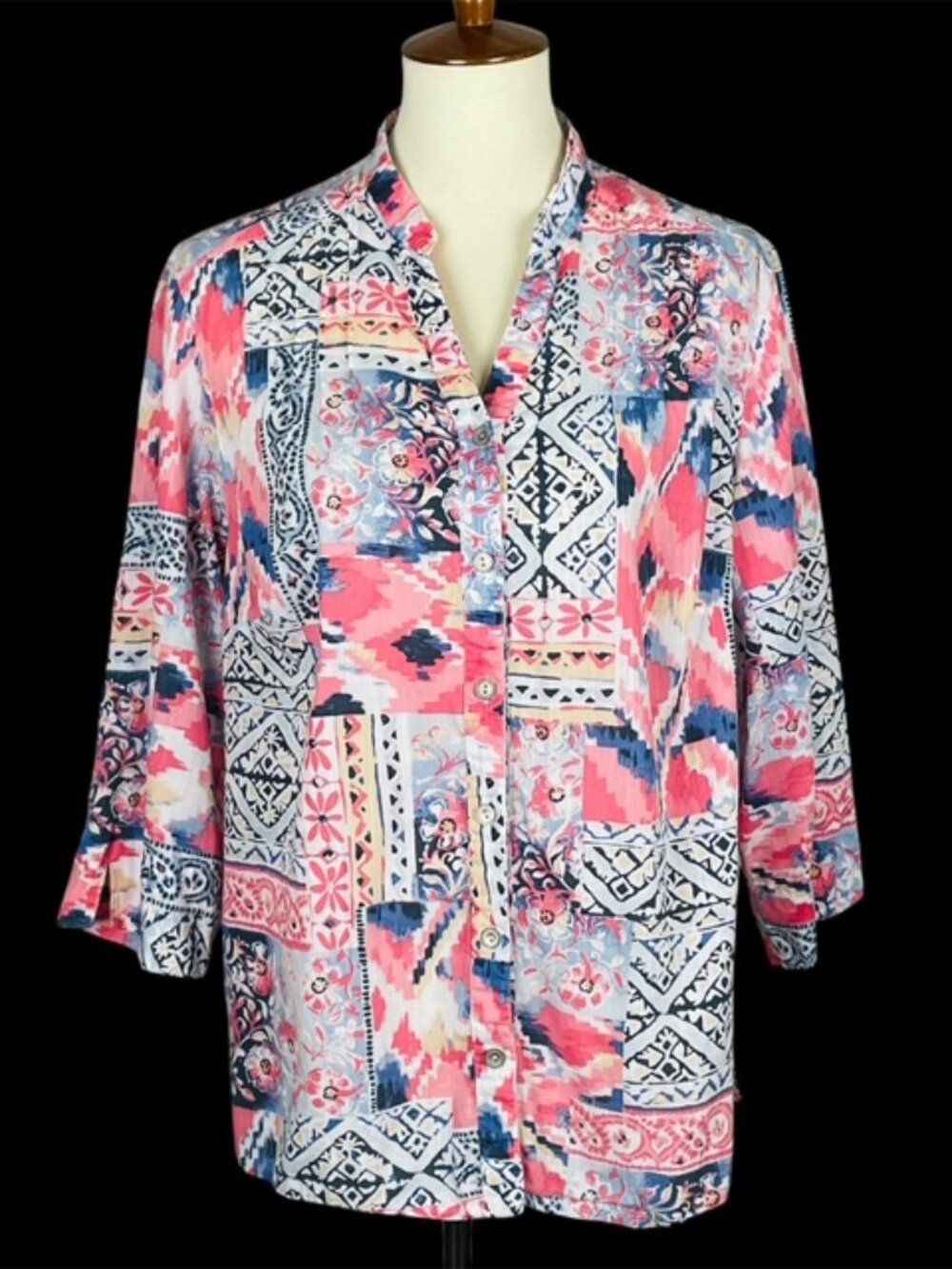 Alfred Dunner Cotton Tunic Sz 18W Pintuck Pleats Gauzy Artsy Boho Summer Resort